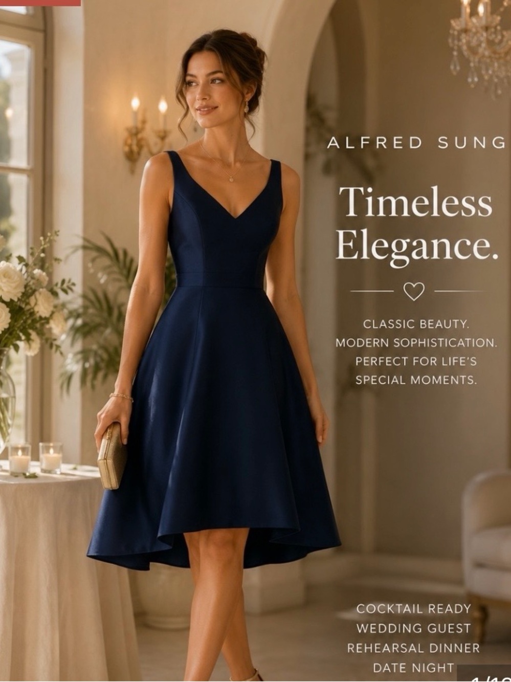 Alfred Sung Navy Cocktail Dress | Timeless Elegance | Wedding Guest SZ 8 NWT